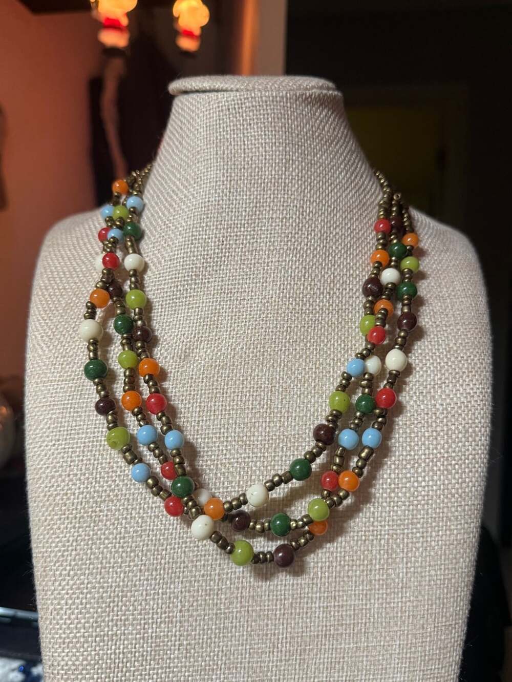 Vintage Multistrand Beaded Necklace Colorful Beads